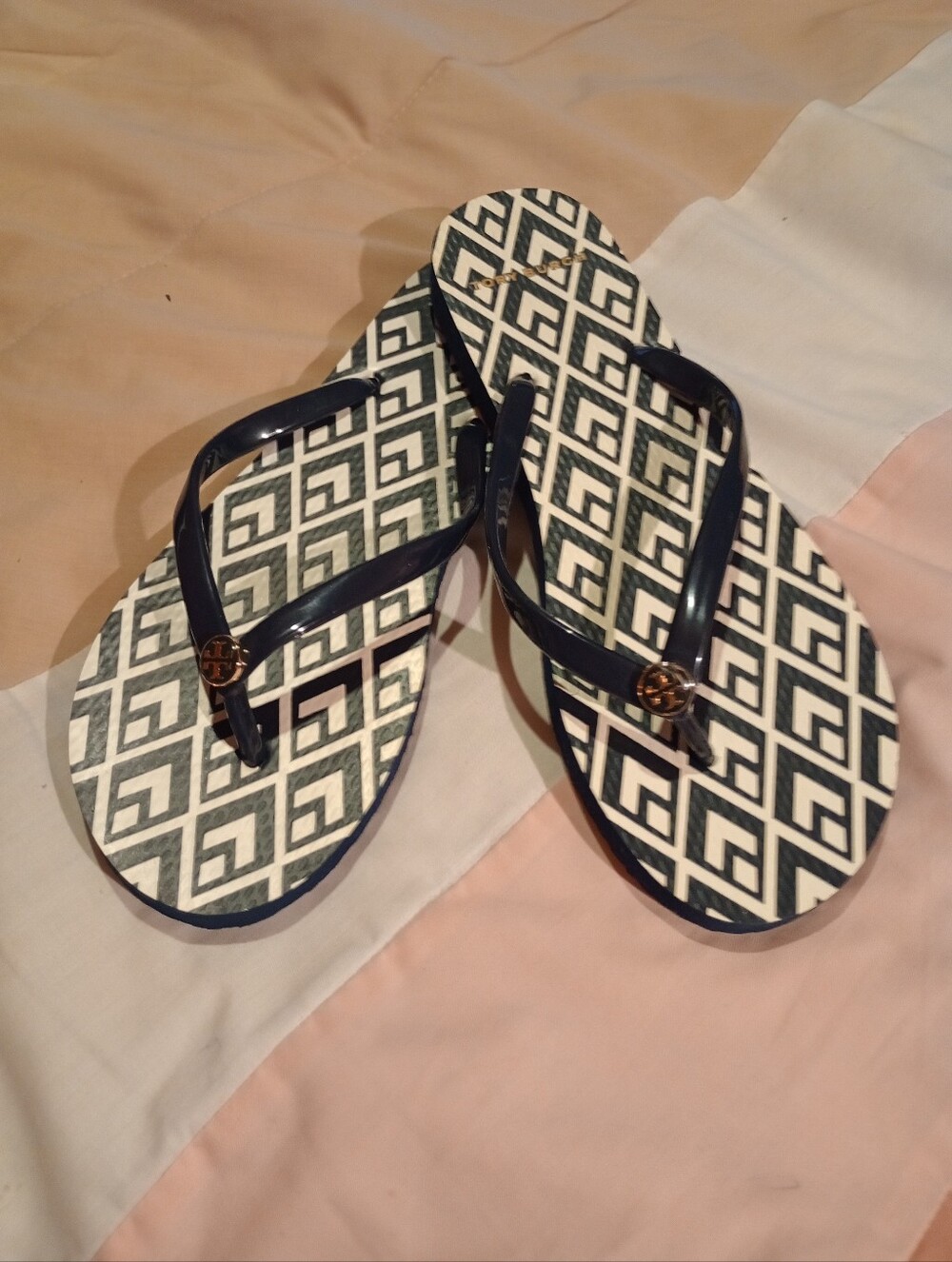 Tory Burch Navy Blue And White Flip Flops